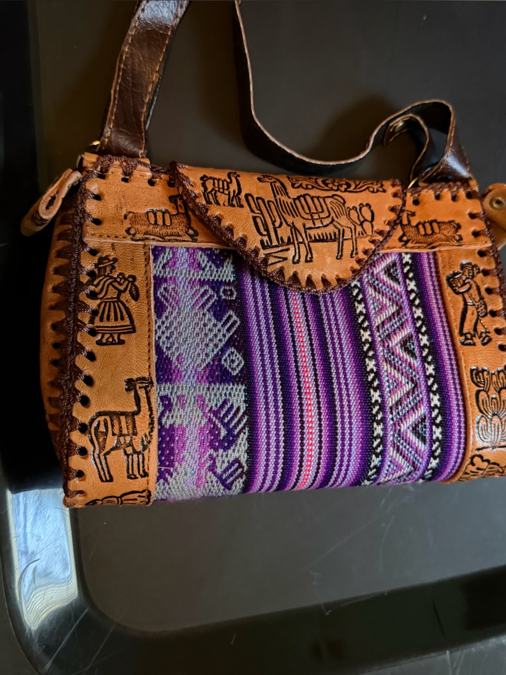 Handcrafted Purple Patterned Women’s Crossbody Bag